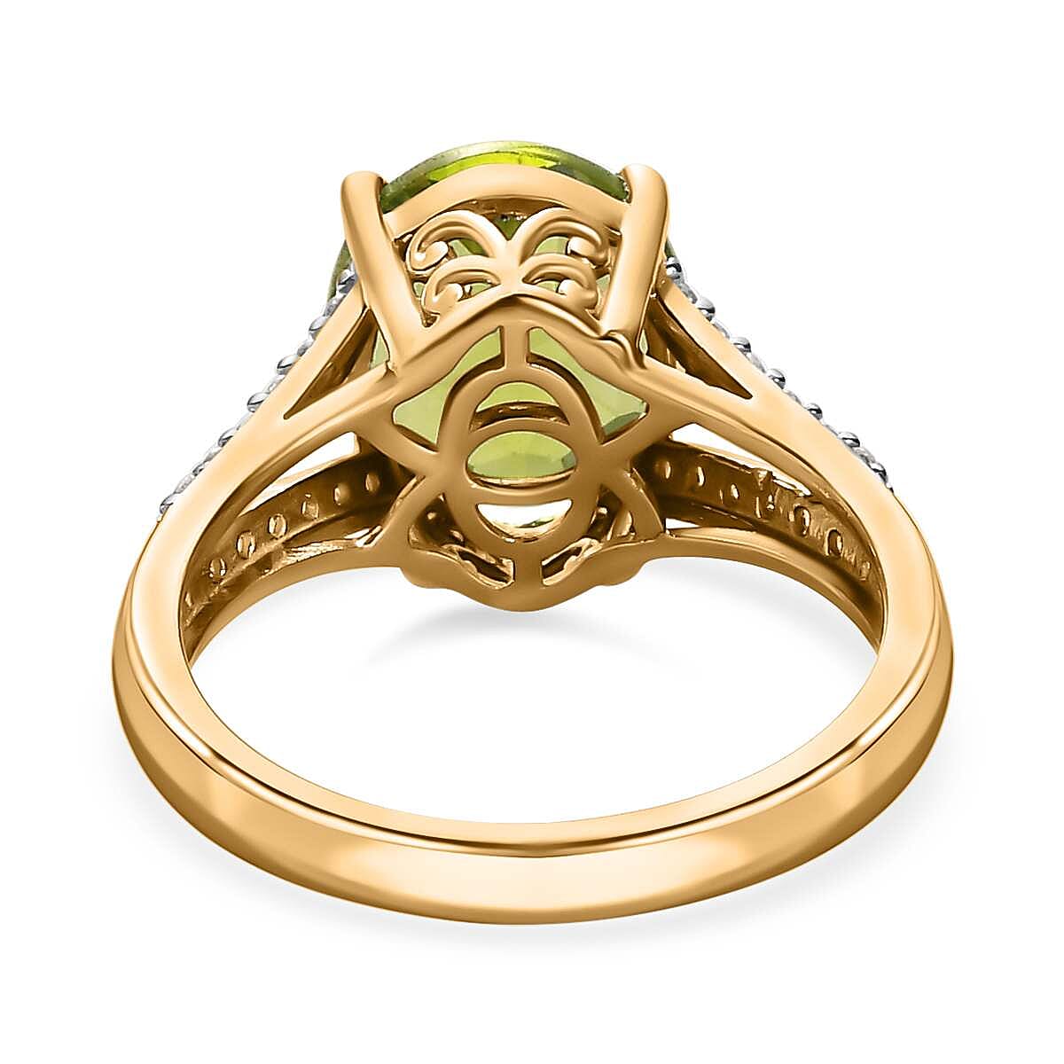 Hebei Peridot and Natural Zircon Stone Ring in 18K Vermeil Yellow Gold Plated Sterling Silver 3.70 Ct.