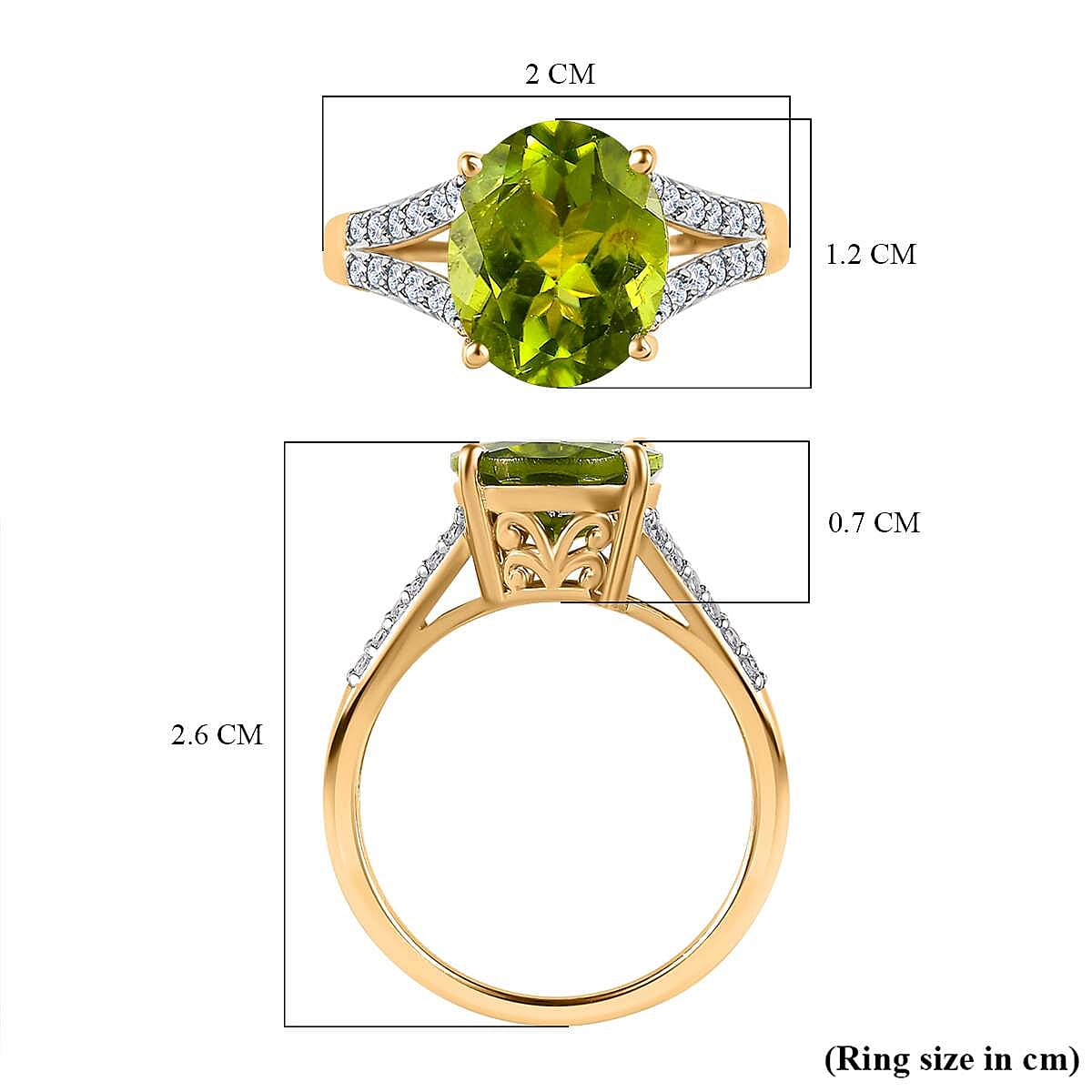 Hebei Peridot and Natural Zircon Stone Ring in 18K Vermeil Yellow Gold Plated Sterling Silver 3.70 Ct.