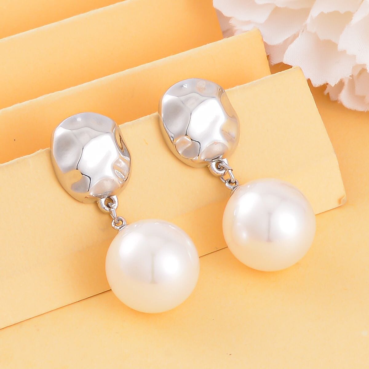 Designer Inspired White Shell Pearl Drop Earrings