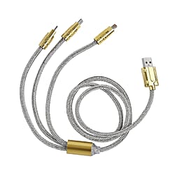 3-IN-1 Crystal Embellished USB Charging Cable (Size - 1m Length) - Silver