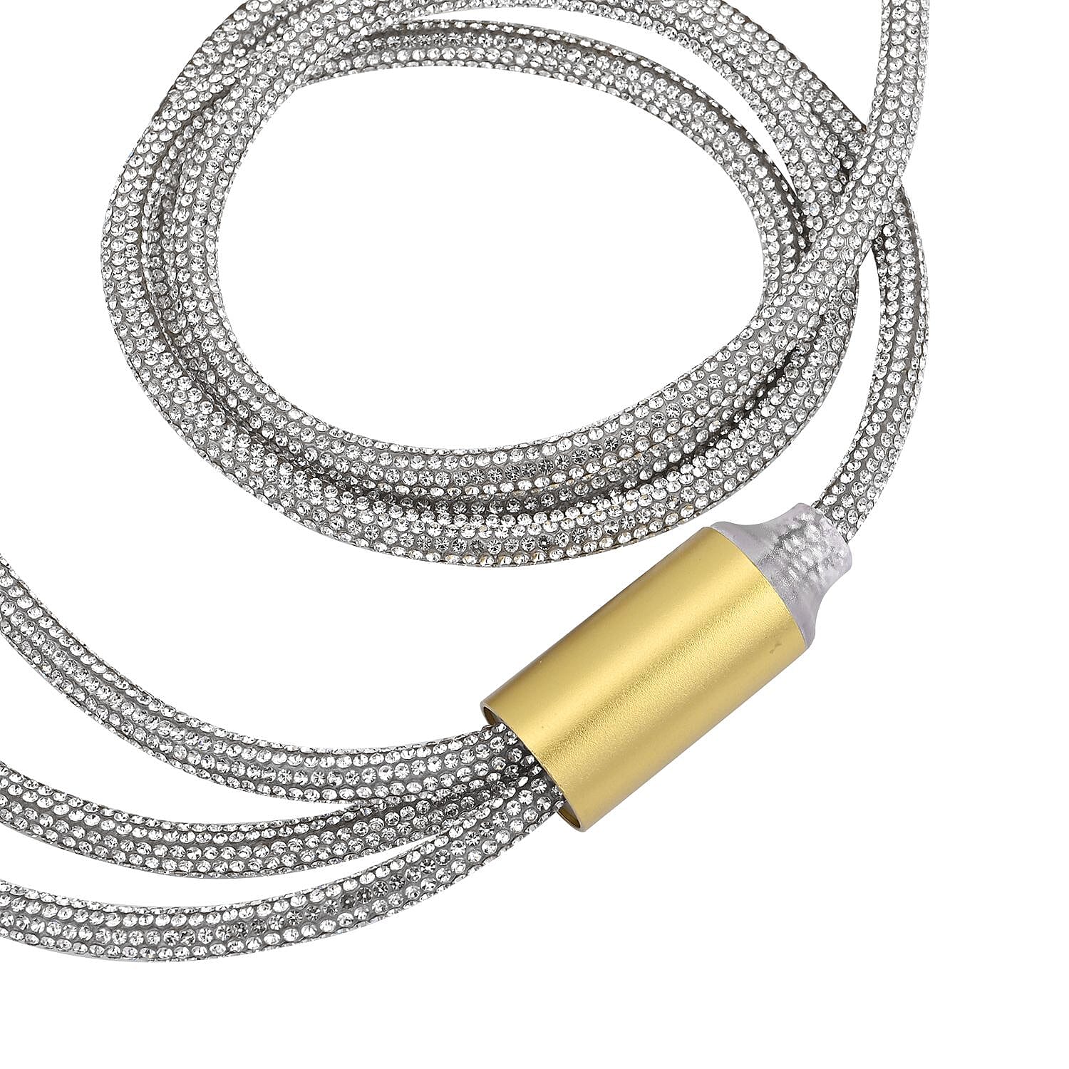 3-in-1 Crystal Charging Cable with Strap Holder (Size - 1M Length x 0.5CM Dia) - Silver & Gold