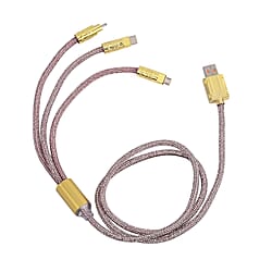 3-IN-1 Crystal Embellished USB Charging Cable (Size - 1m Length) - Silver