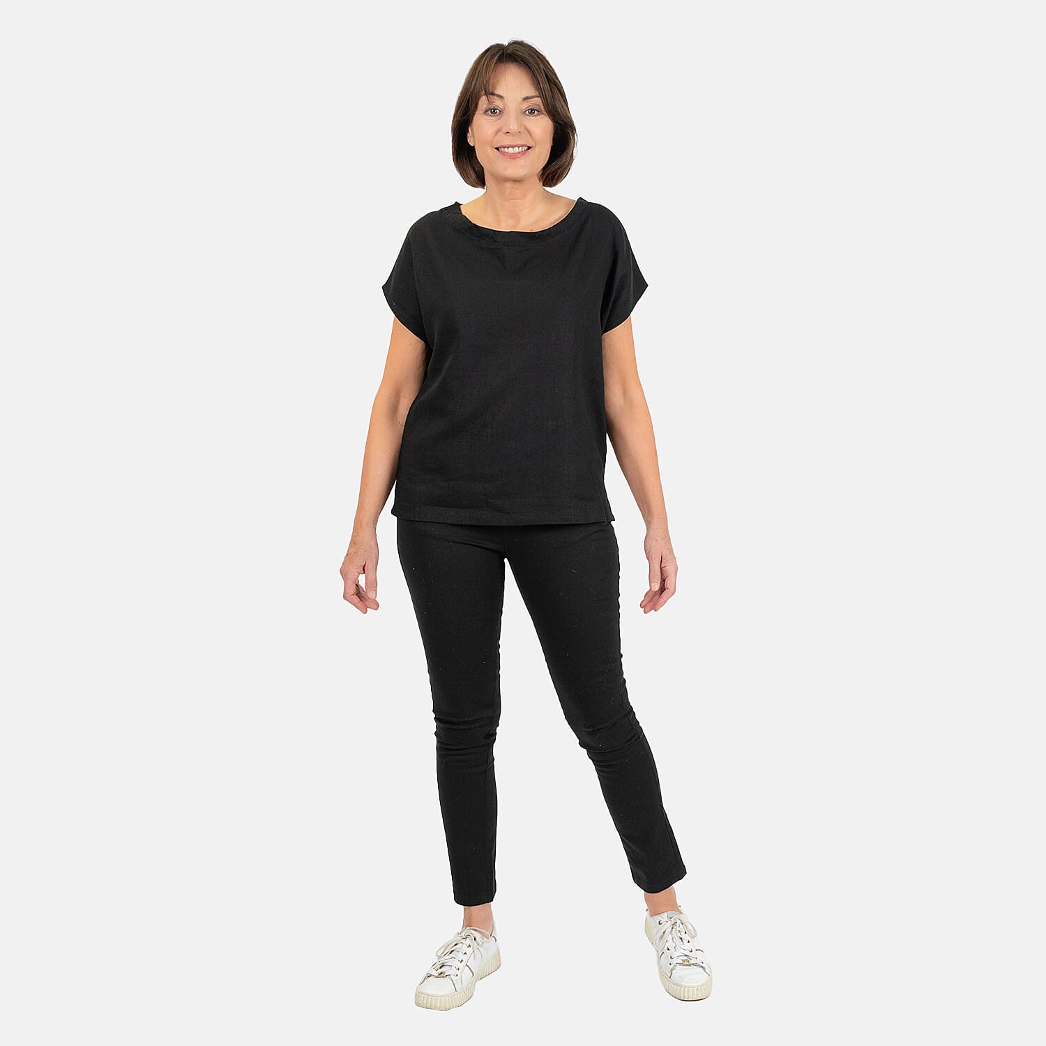 Ladies Crew Neck Linen Top (Size 12) - Black