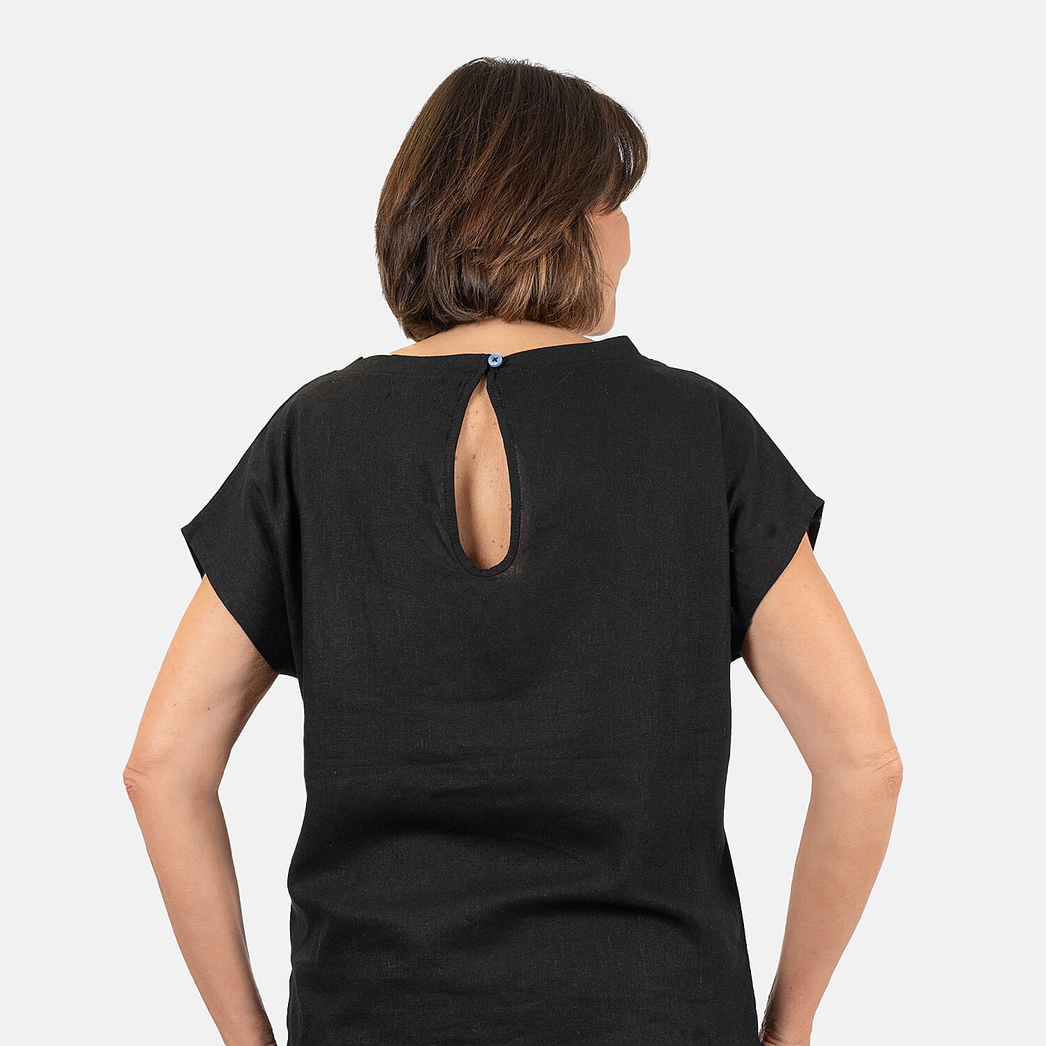 Ladies Crew Neck Linen Top (Size 12) - Black