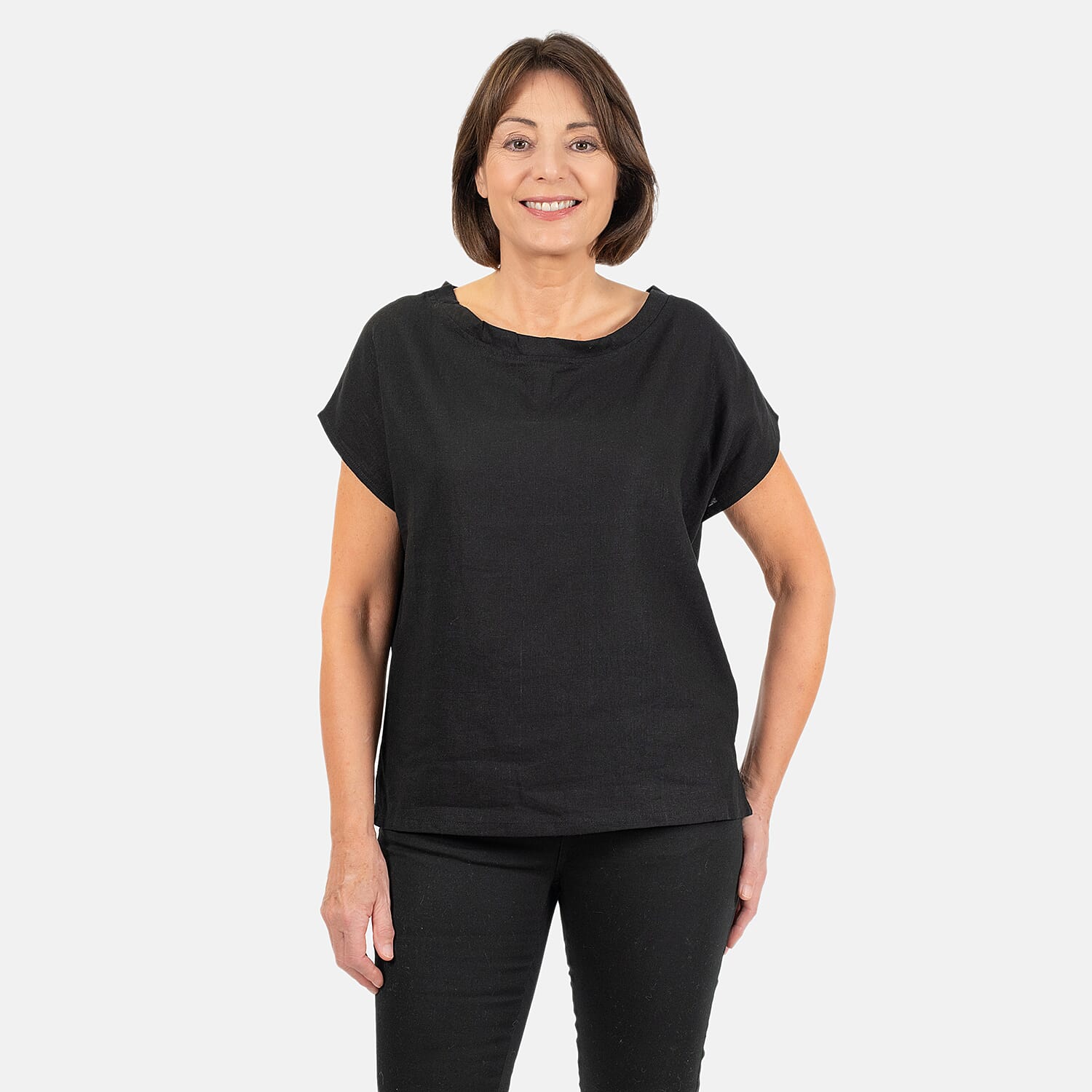 Ladies Crew Neck Linen Top (Size 12) - Black