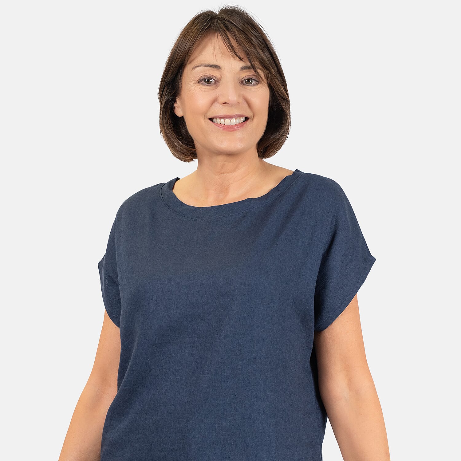 Ladies Crew Neck Linen Top (Size 10)  - Khaki