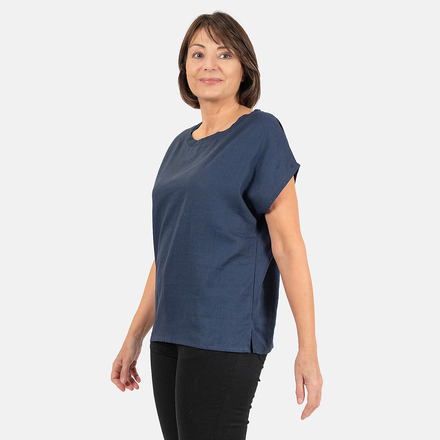 Ladies Crew Neck Linen Top (Size 10)  - Khaki