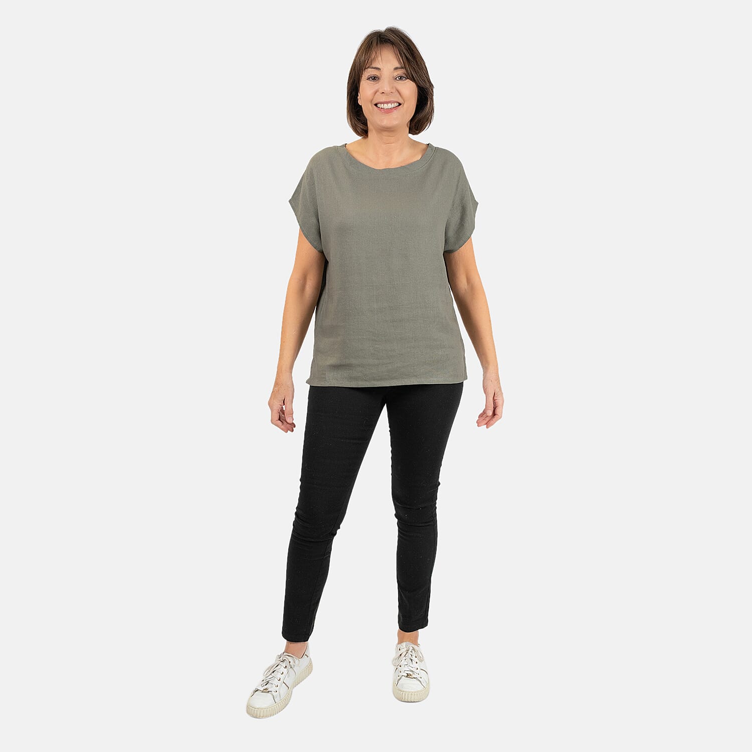 Ladies Crew Neck Linen Top (Size 10)  - Khaki
