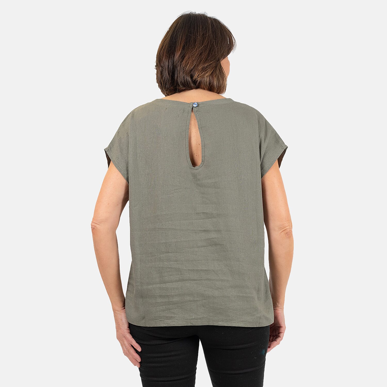Ladies Crew Neck Linen Top (Size 10)  - Khaki