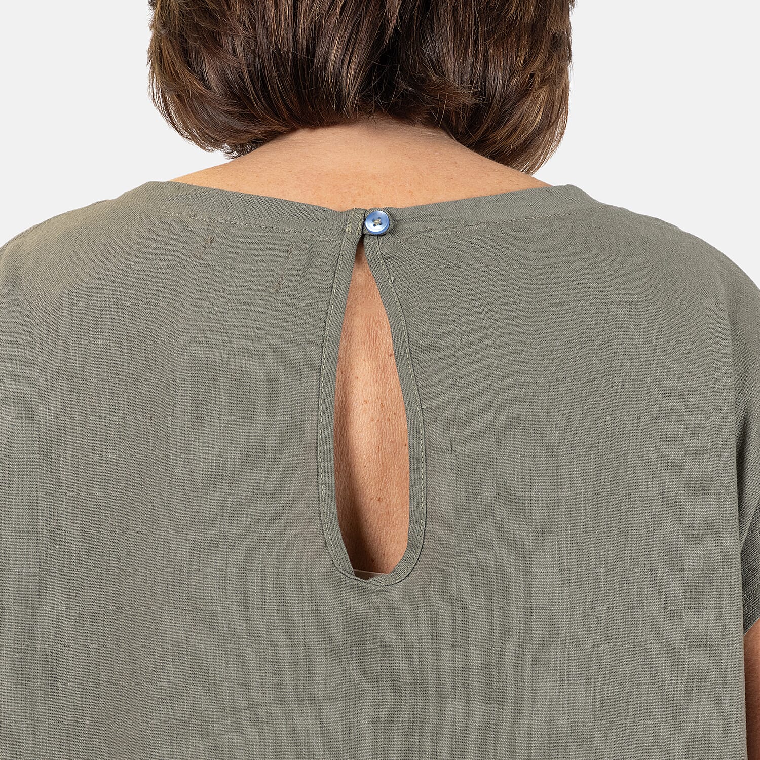 Ladies Crew Neck Linen Top (Size 10)  - Khaki