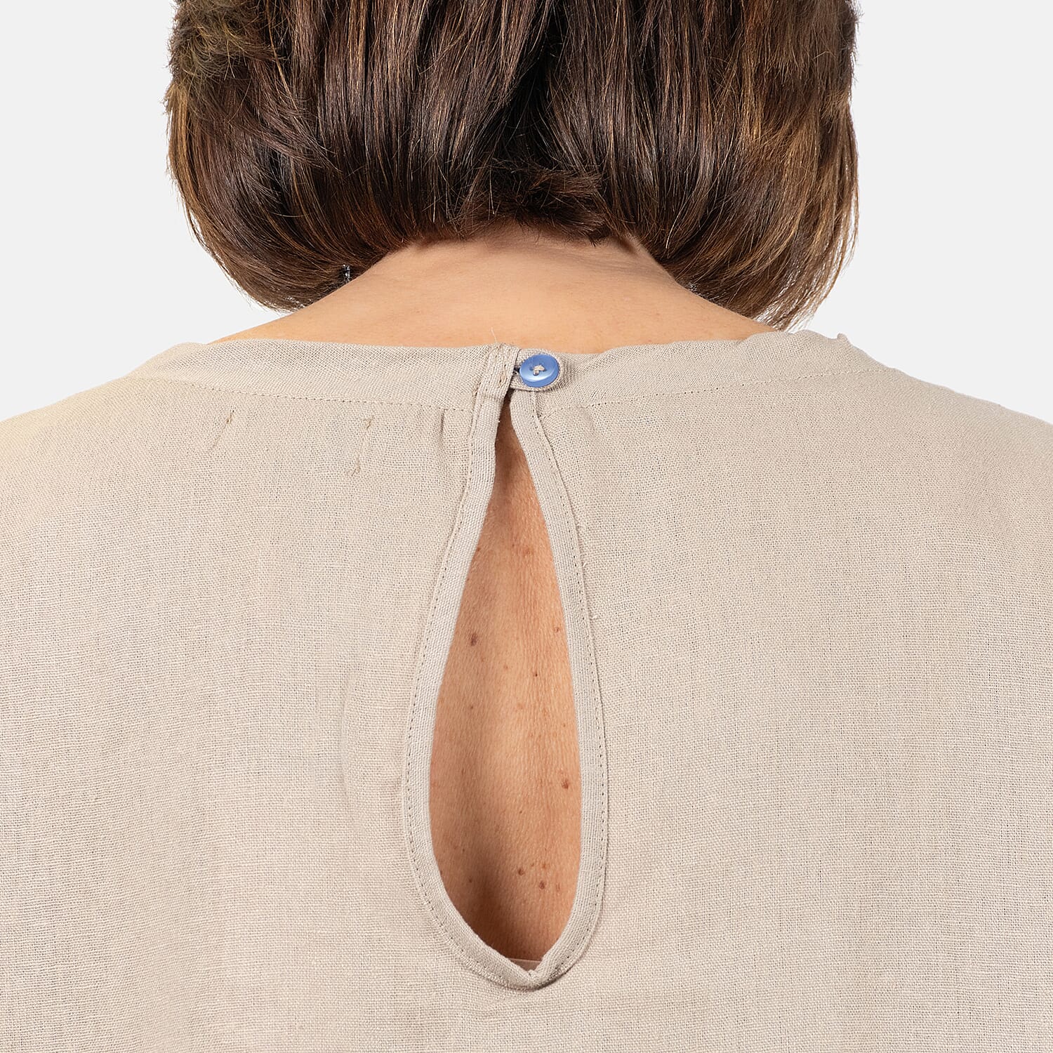 Ladies Crew Neck Linen Top (Size 10)  - Khaki