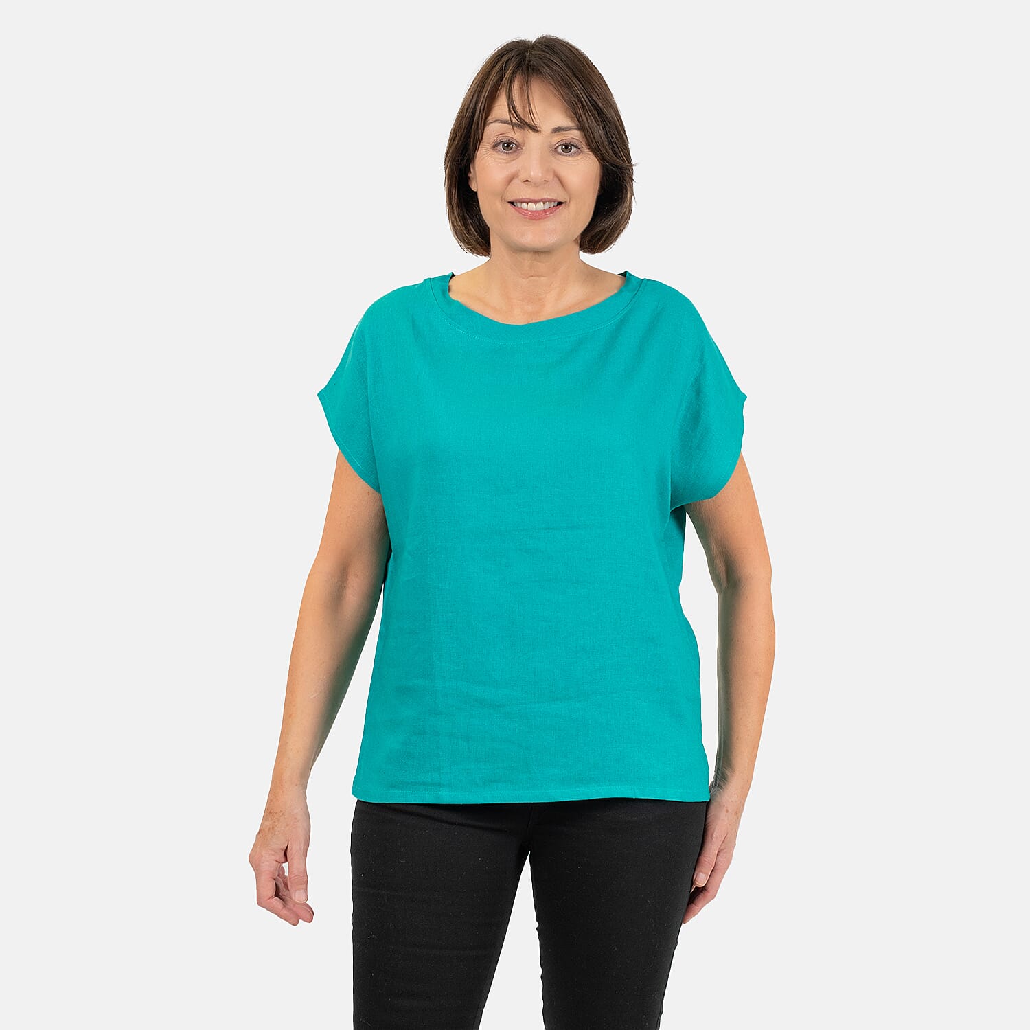 Ladies Crew Neck Linen Top (Size 10)  - Khaki