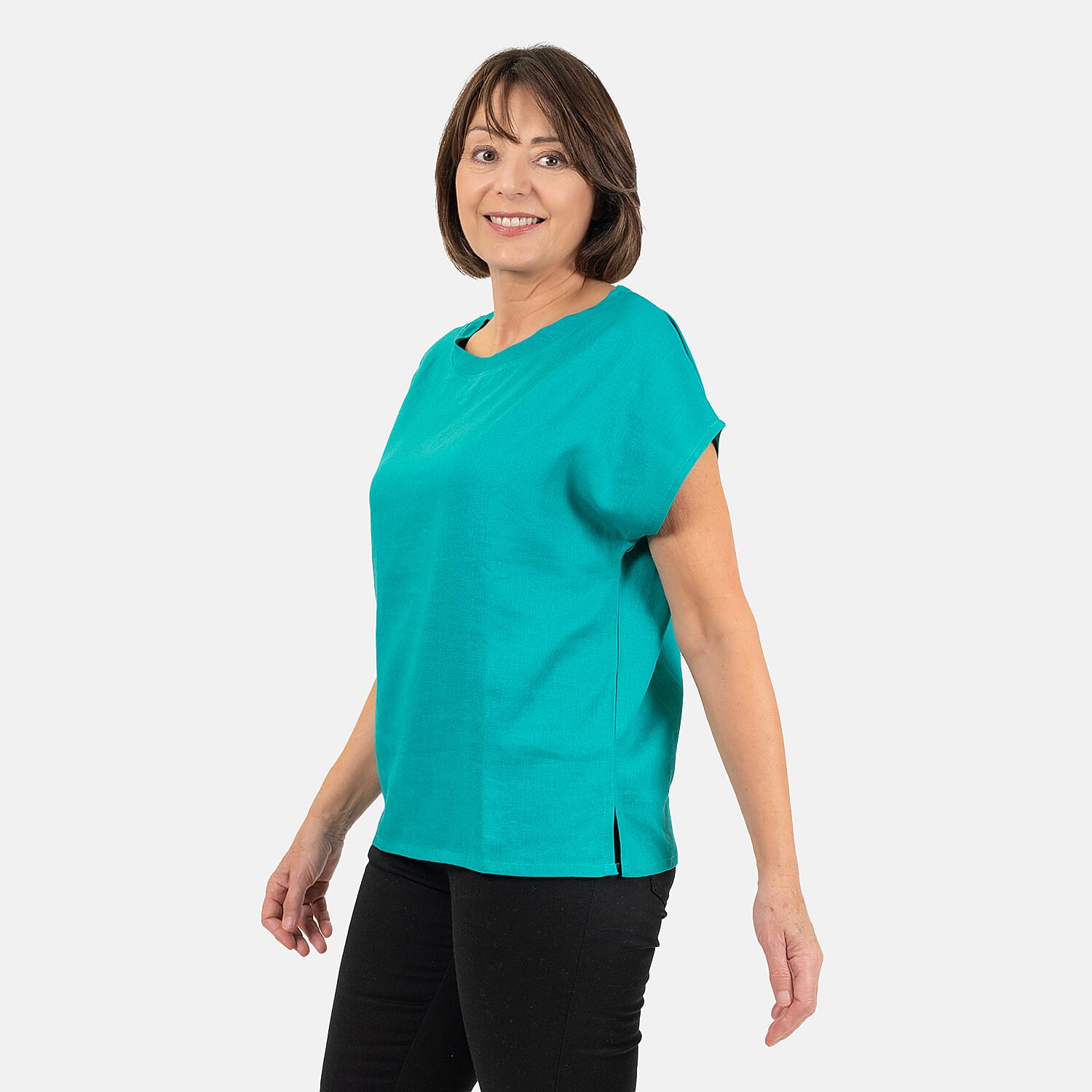 Ladies Crew Neck Linen Top (Size 10)  - Khaki