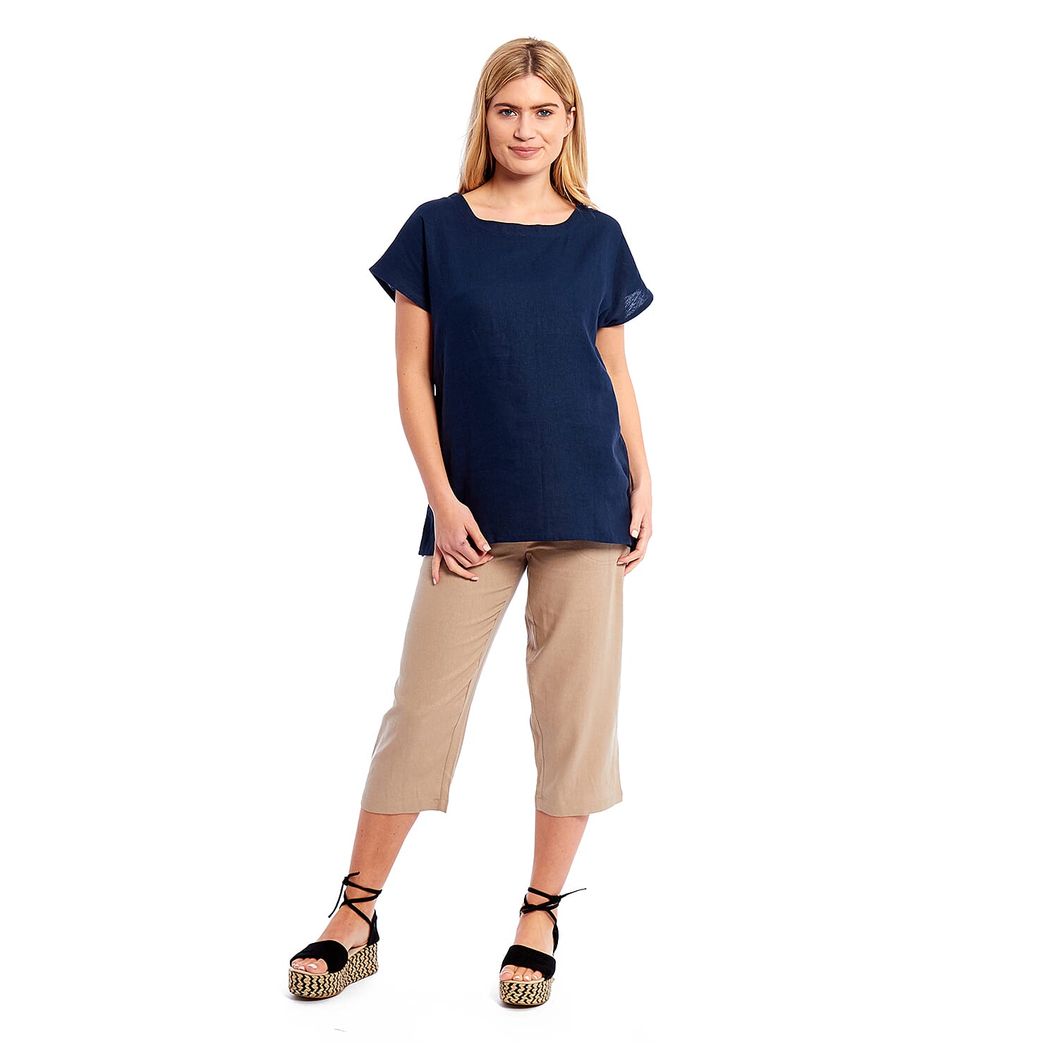 Ladies Crew Neck Linen Top (Size 10)  - Khaki