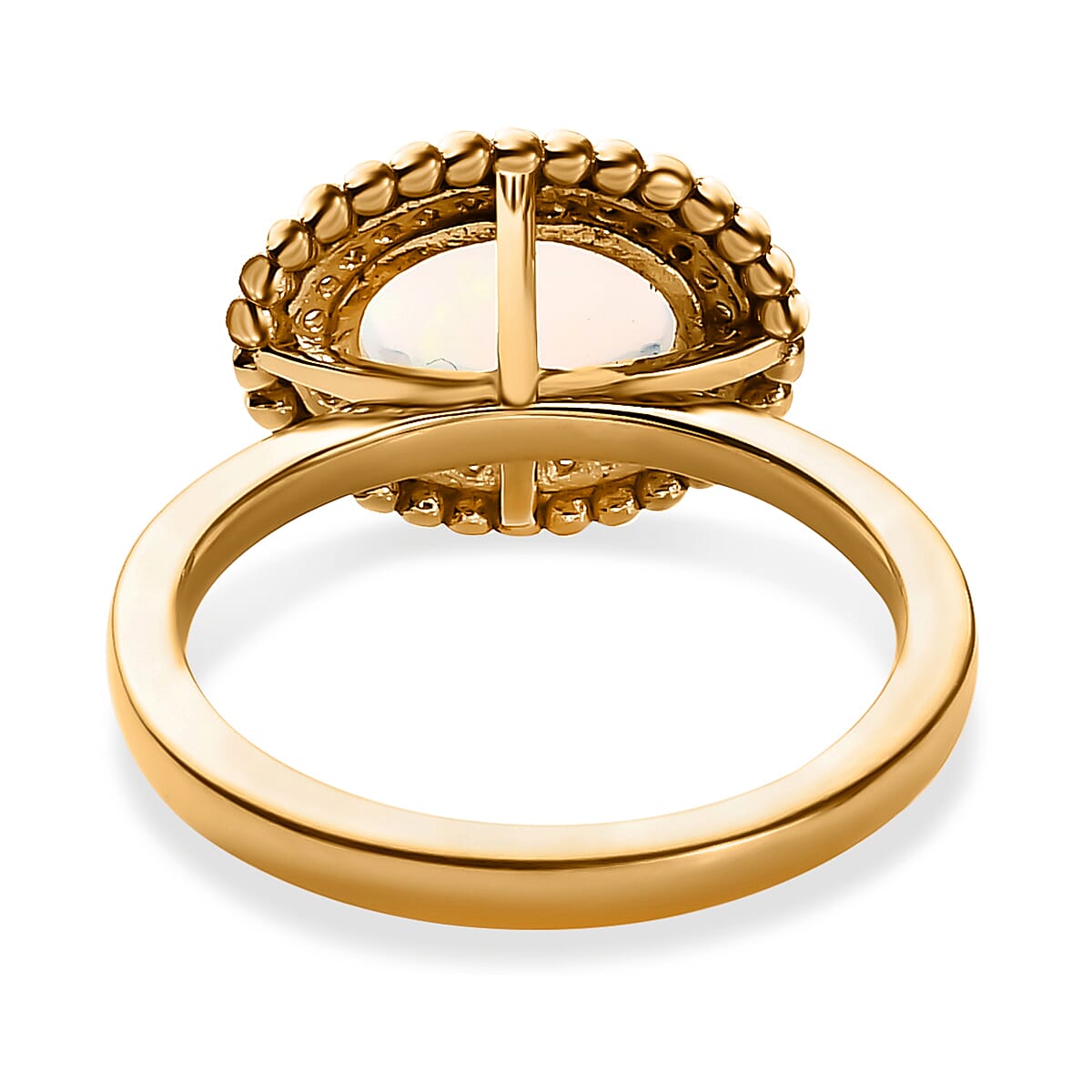 Ethiopian Welo Opal & Natural Zircon Ring in 18K Yellow Gold Vermeil Plated Sterling Silver 1.27 Ct.