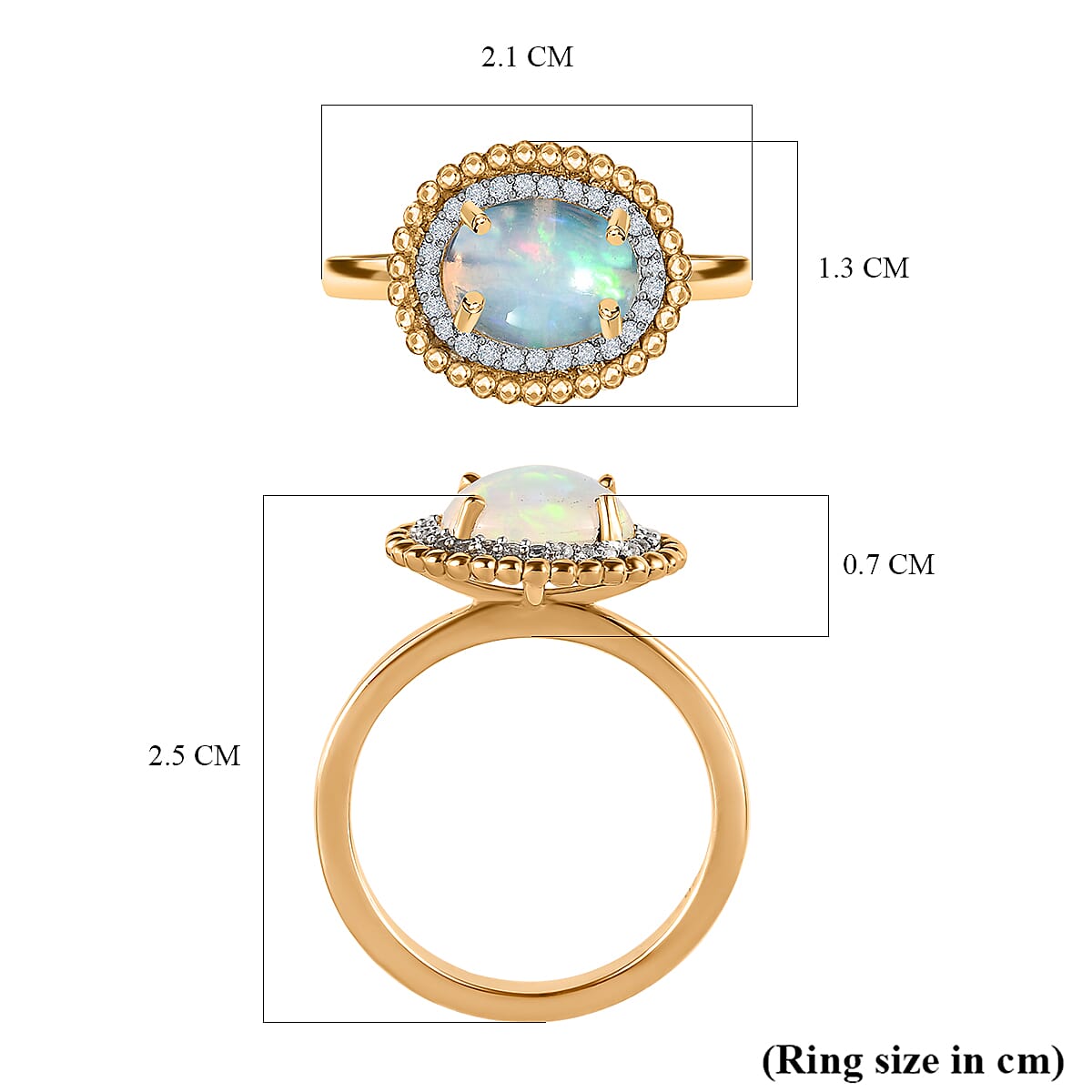 Ethiopian Welo Opal & Natural Zircon Ring in 18K Yellow Gold Vermeil Plated Sterling Silver 1.27 Ct.