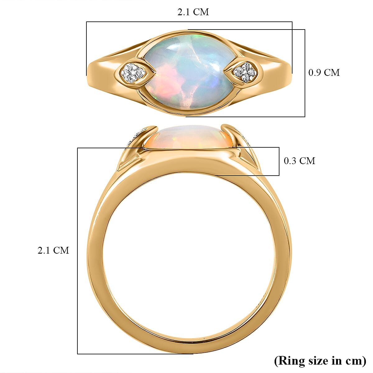 Ethiopian Welo Opal & Natural Zircon Ring in 18K Vermeil Yellow Gold Plated Sterling Silver 1.23 Ct. Ethiopian Welo Opal & Natural Zircon Ring in 18K Vermeil Yellow Gold Plated Sterling Silver 1.23 Ct.