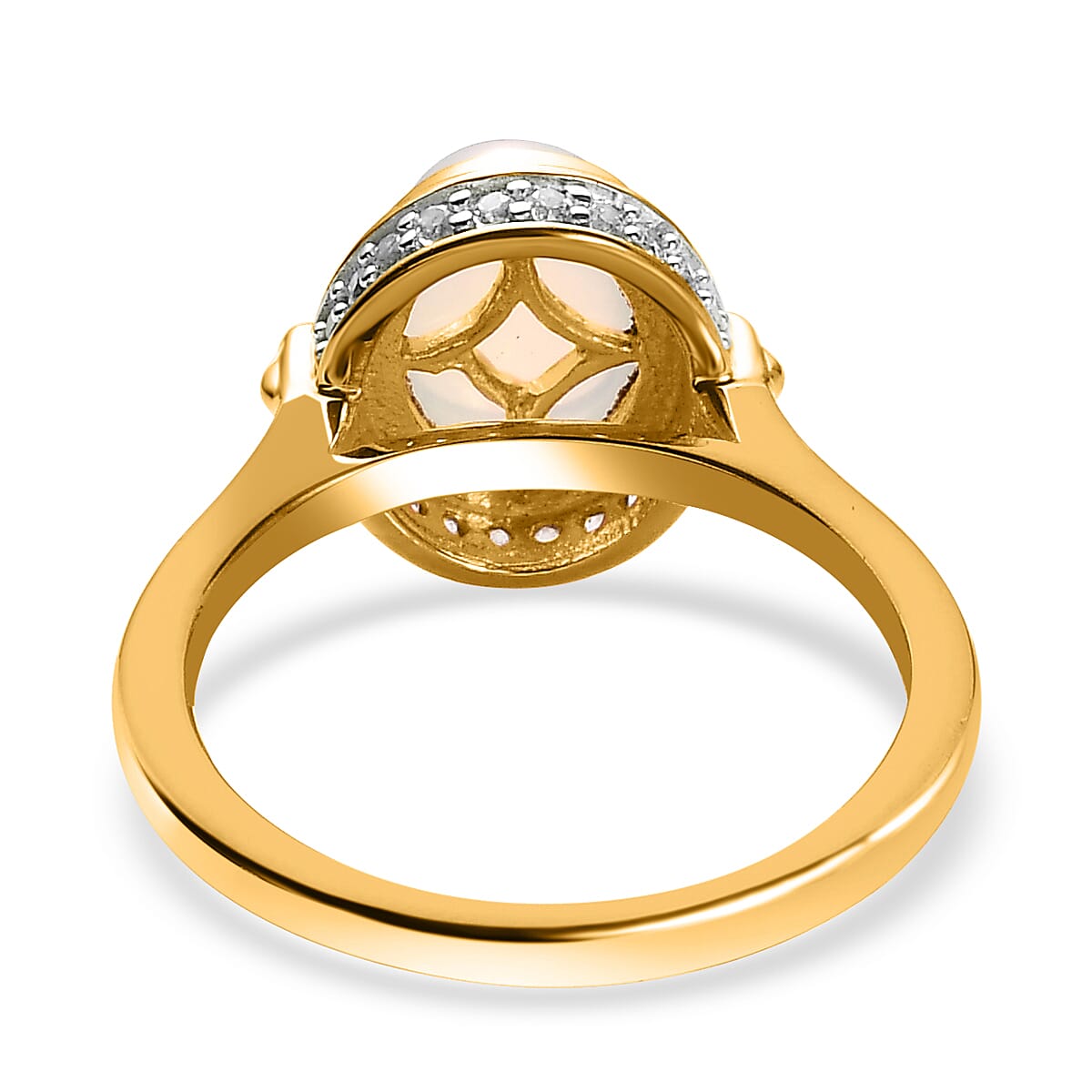 Ethiopian Welo Opal & Natural Zircon Ring in 18K Yellow Gold Vermeil Plated Sterling Silver 1.39 Ct.