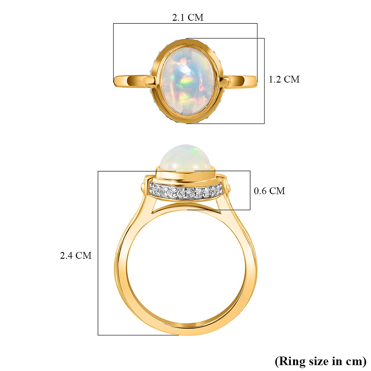 Ethiopian Welo Opal & Natural Zircon Ring in 18K Yellow Gold Vermeil Plated Sterling Silver 1.39 Ct.