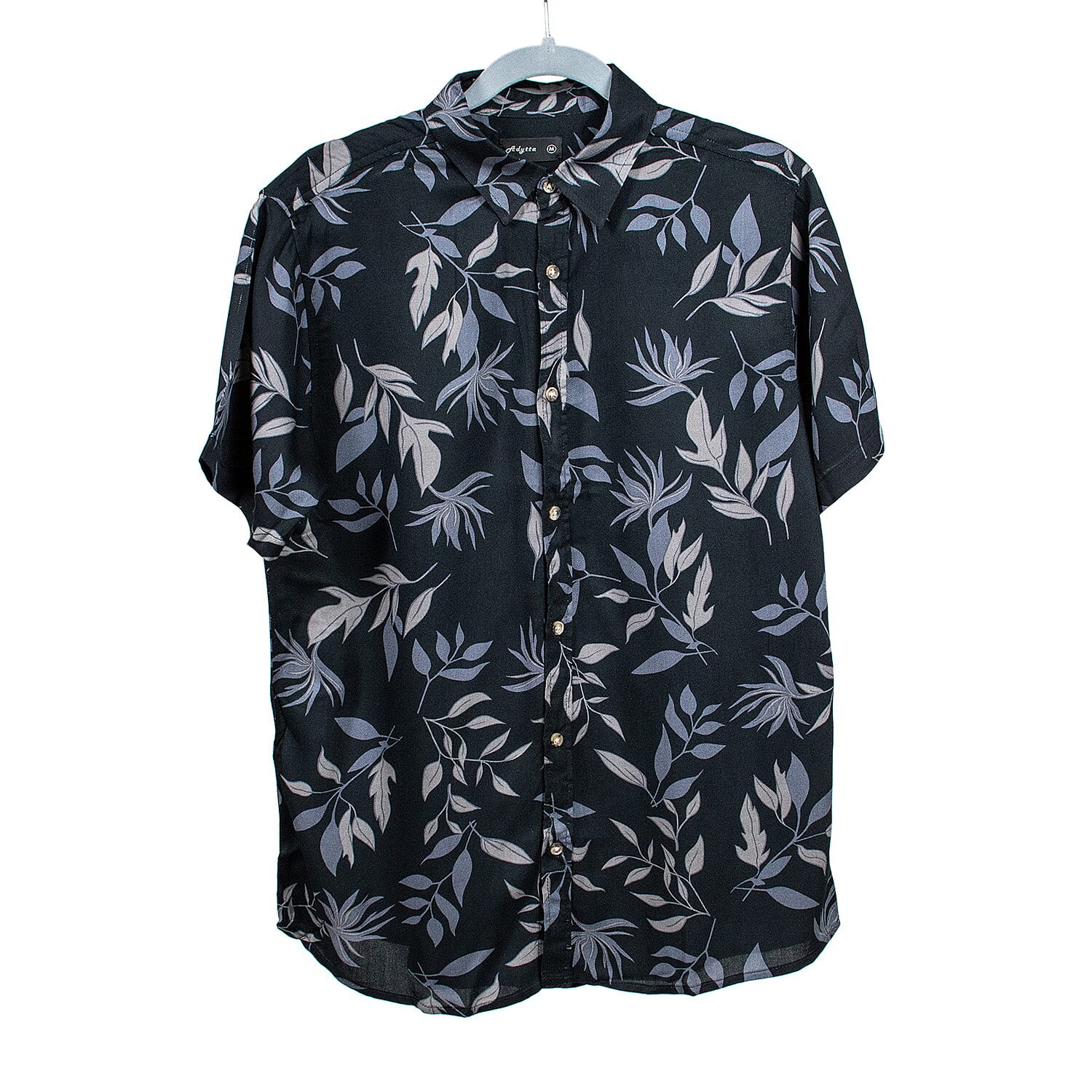 Leaf Print Half Sleeves Mens Shirt (Size L) - Black