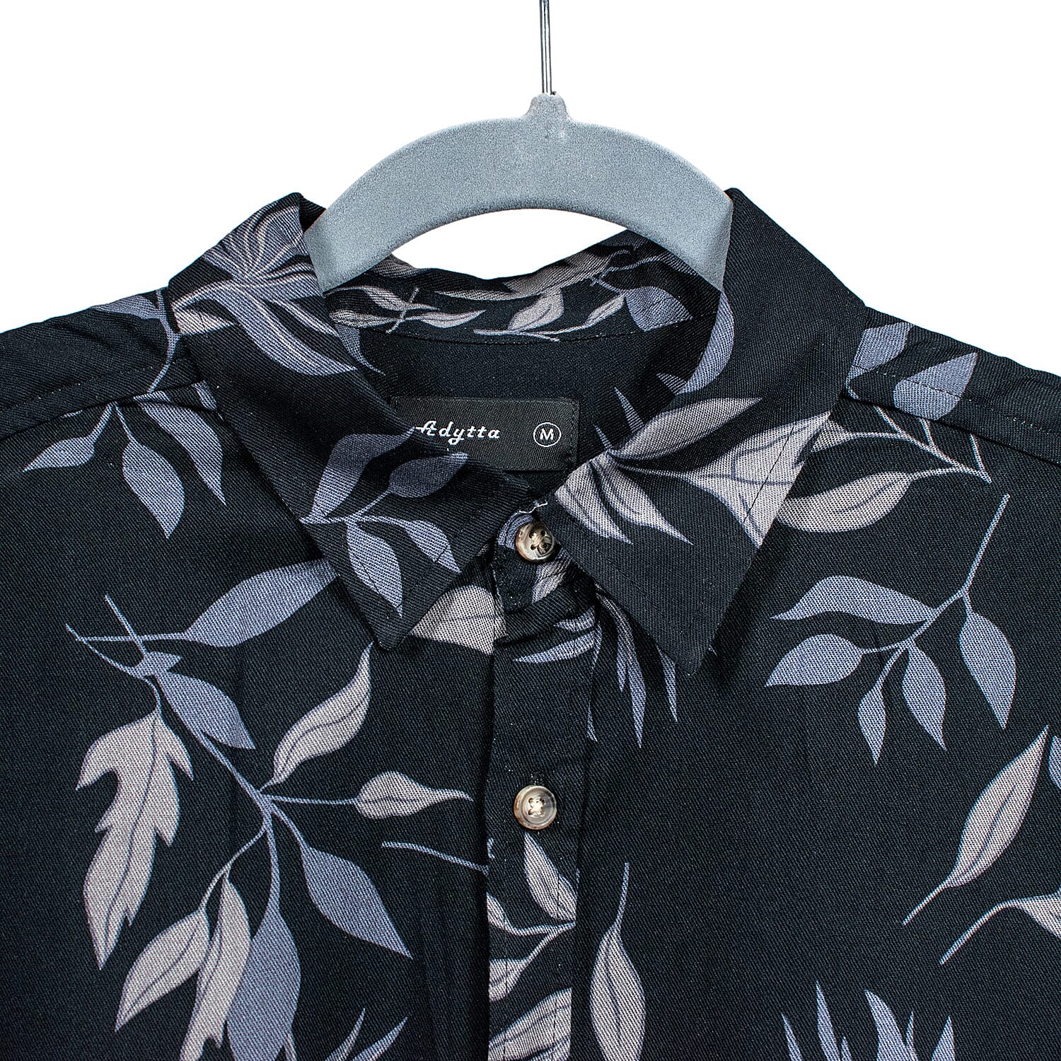 Leaf Print Half Sleeves Mens Shirt (Size L) - Black