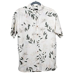Leaf Print Half Sleeves Mens Viscose Shirt (Size L) - White