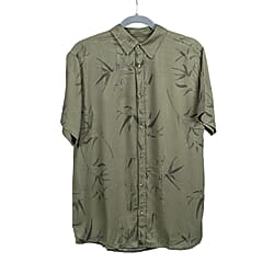 Leaf Print Half Sleeves Mens Shirt (Size L) - Khaki