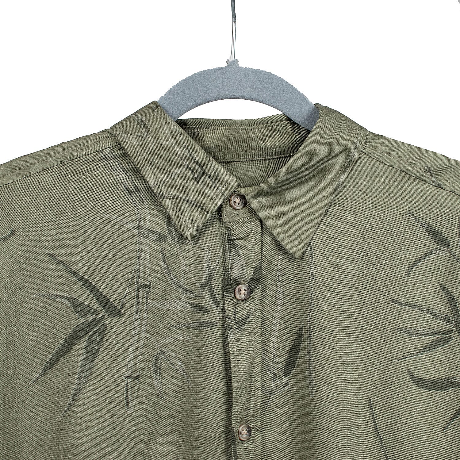 Leaf Print Half Sleeves Mens Shirt (Size L) - Black