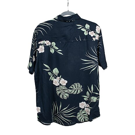 Floral Print Half Sleeves Mens Viscose Shirt (Size M) - Navy