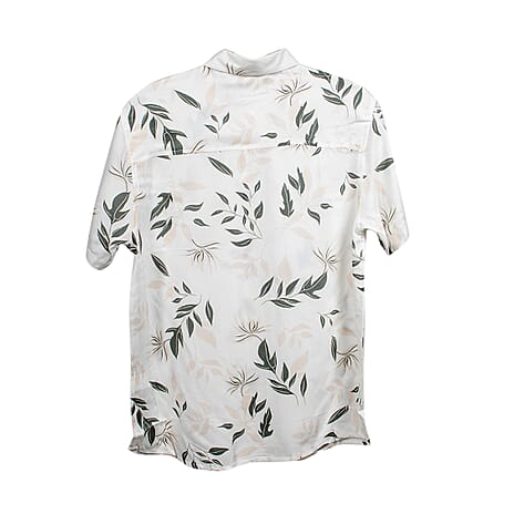 Leaf Print Half Sleeves Mens Shirt (Size M) - White