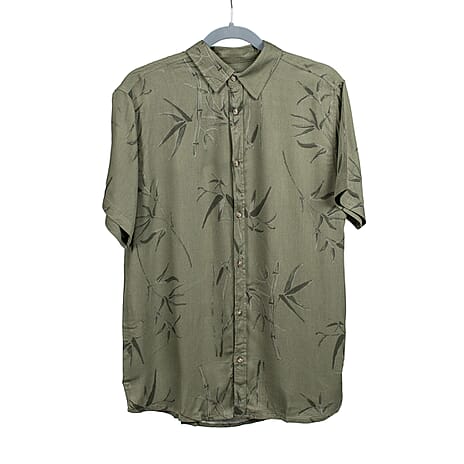 Leaf Print Half Sleeves Mens Shirt (Size M) - Khaki