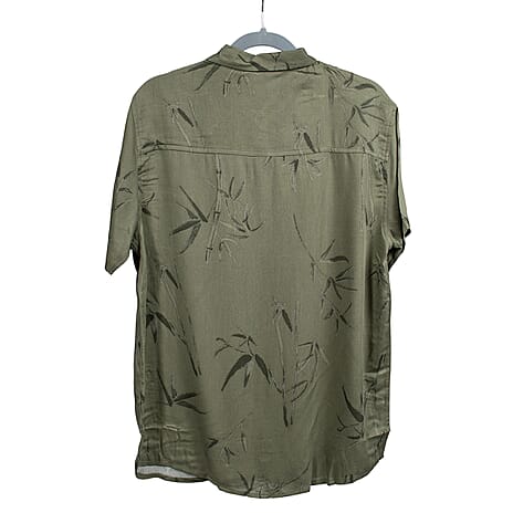 Leaf Print Half Sleeves Mens Shirt (Size M) - Khaki