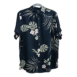 Floral Print Half Sleeves Mens Shirt (Size L) - Navy