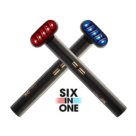 Glo24K 6-IN-1 Facial Therapy Wand - Dual LED (Red - Blue Light) - EMS Microcurrent