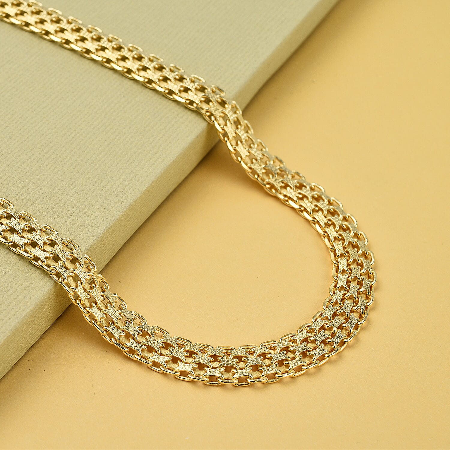 Yellow Gold Overlay Sterling Silver Bismark Necklace (Size - 20),  Silver Wt. 33.5 Gms