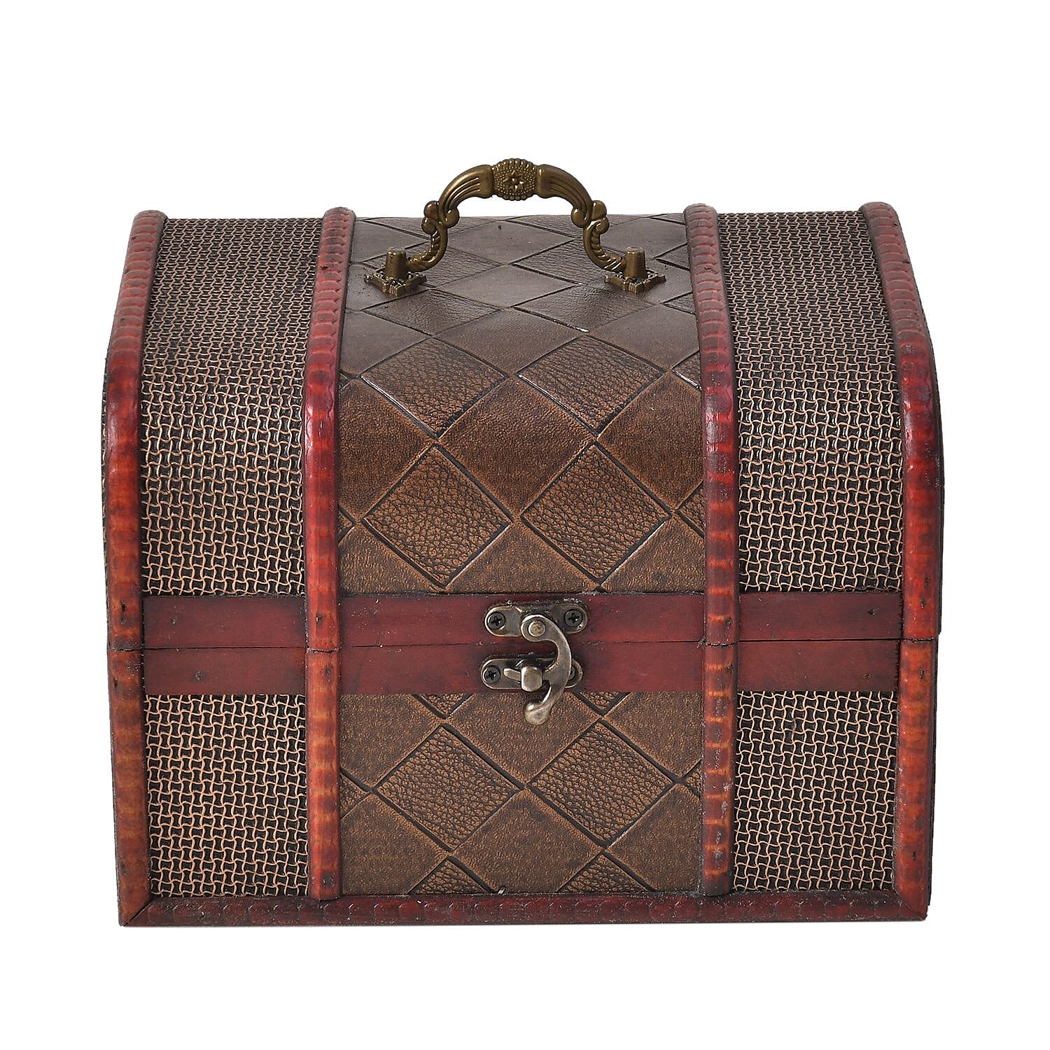 Set of 5 Embossed Diamond Pattern Mixing Exquisite Jewellery Box With Antique Latch Closure & Handle (For Large Boxes) - Brown
