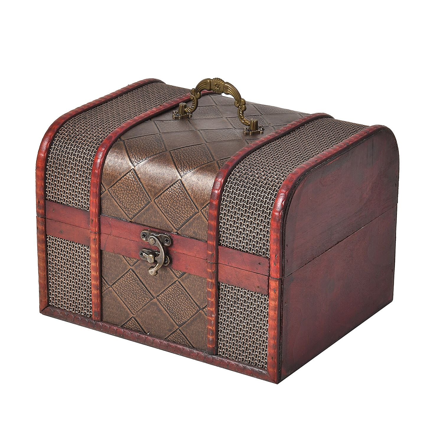 Set of 5 Embossed Diamond Pattern Mixing Exquisite Jewellery Box With Antique Latch Closure & Handle (For Large Boxes) - Brown