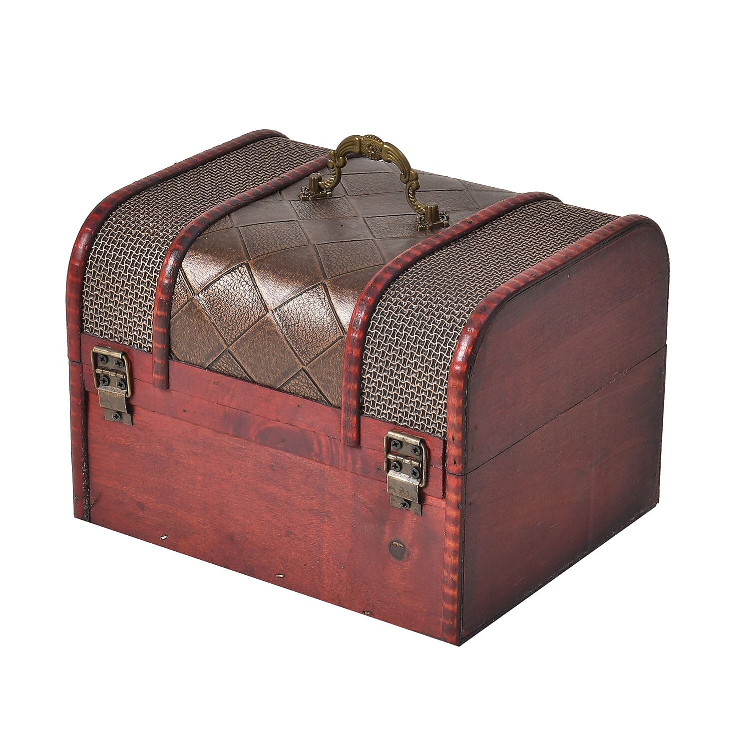 Set of 5 Embossed Diamond Pattern Mixing Exquisite Jewellery Box With Antique Latch Closure & Handle (For Large Boxes) - Brown