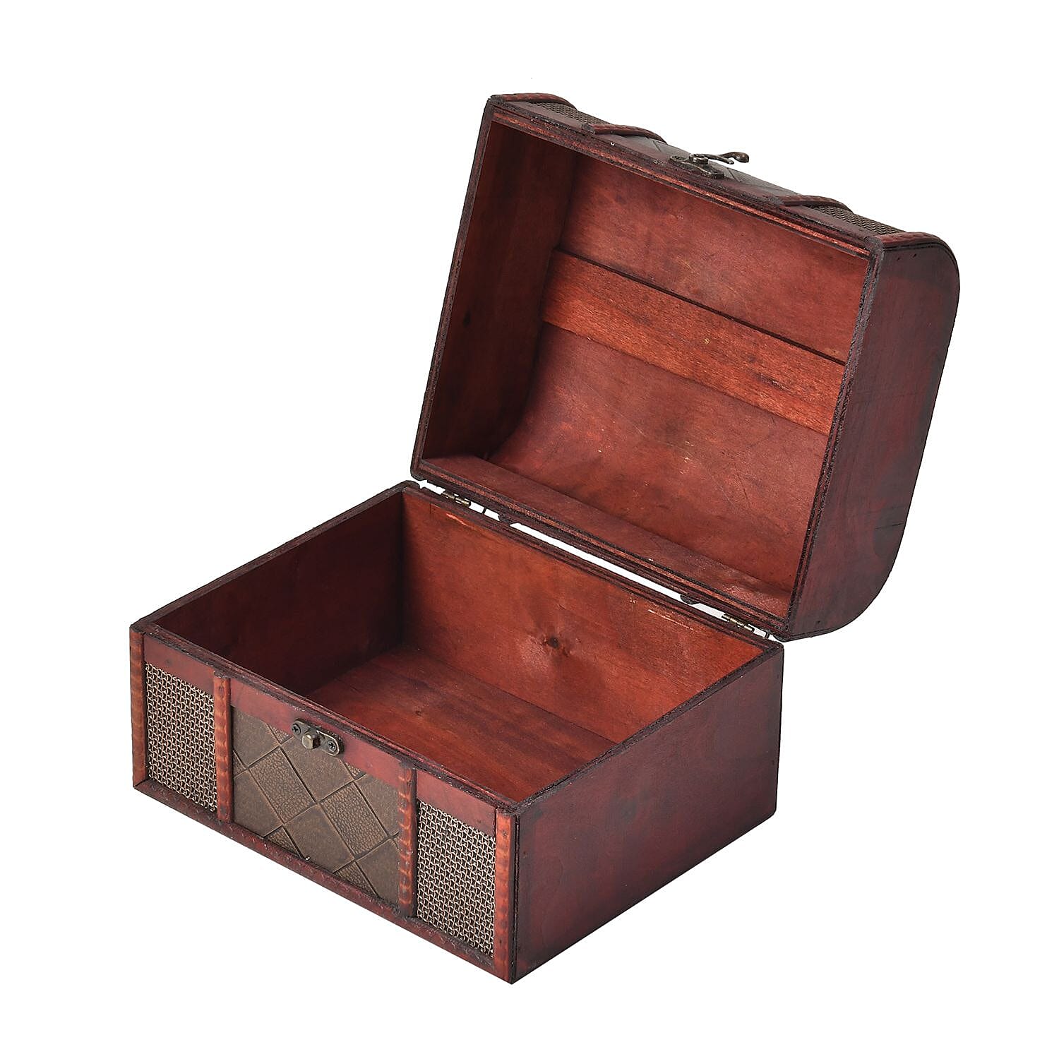 Set of 5 Embossed Diamond Pattern Mixing Exquisite Jewellery Box With Antique Latch Closure & Handle (For Large Boxes) - Brown