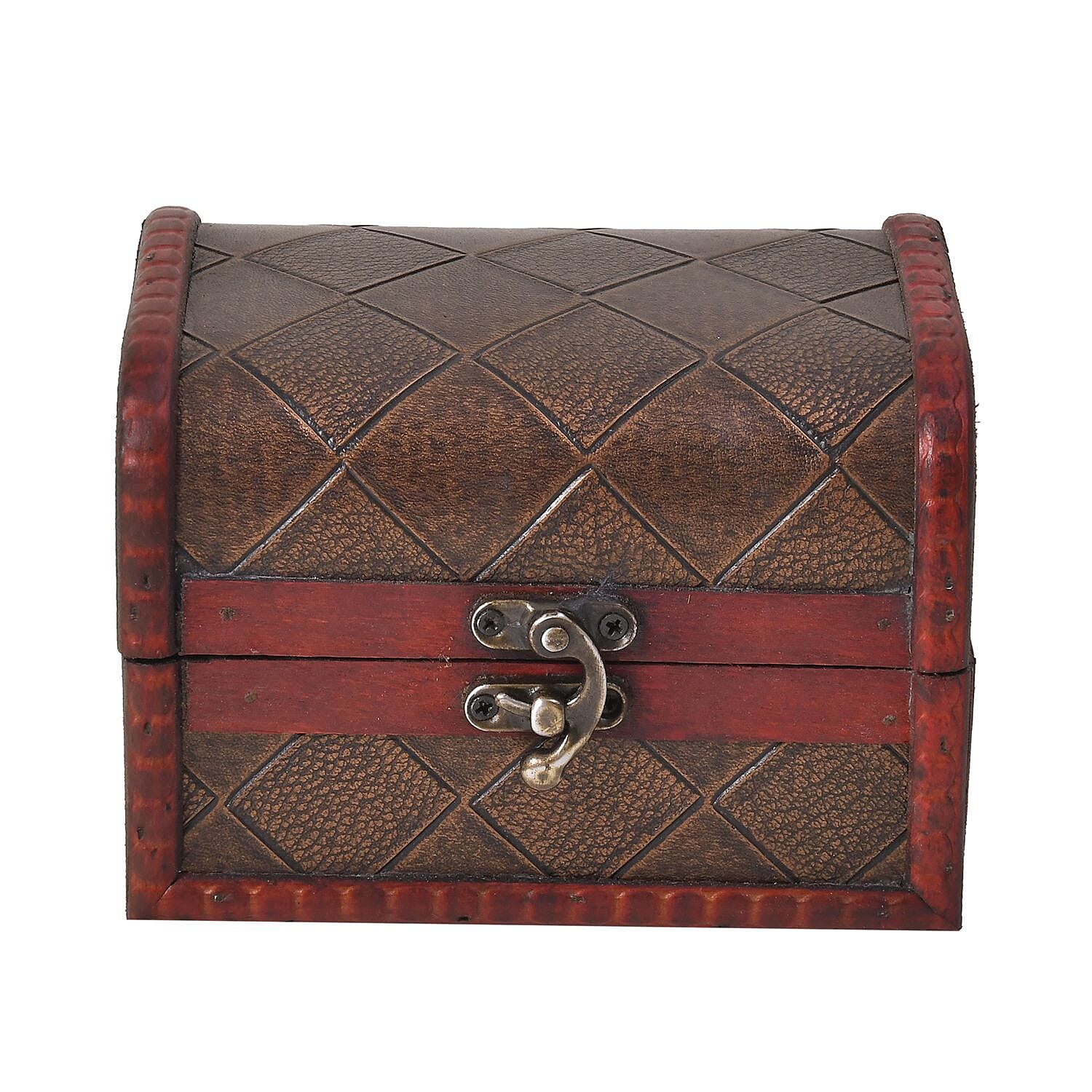 Set of 5 Embossed Diamond Pattern Mixing Exquisite Jewellery Box With Antique Latch Closure & Handle (For Large Boxes) - Brown