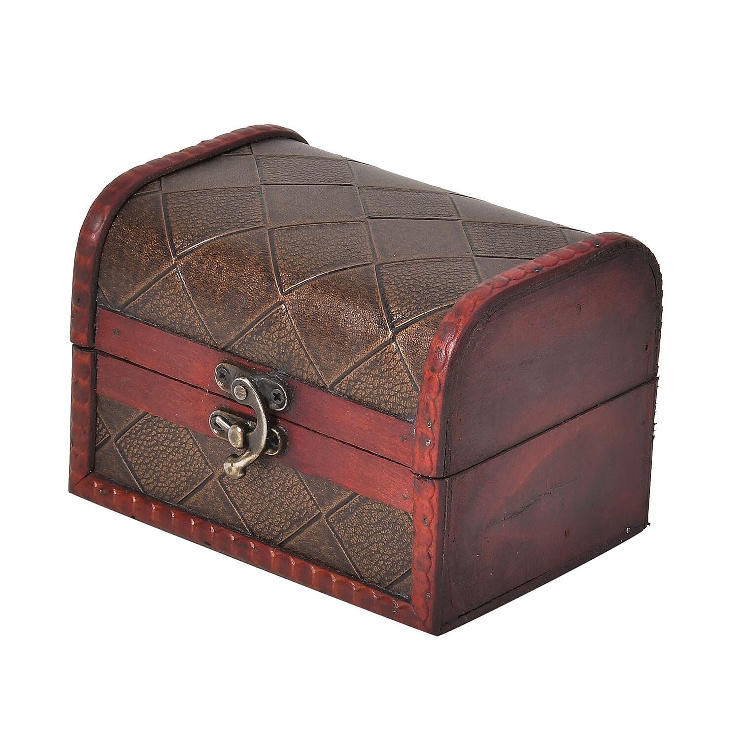 Set of 5 Embossed Diamond Pattern Mixing Exquisite Jewellery Box With Antique Latch Closure & Handle (For Large Boxes) - Brown