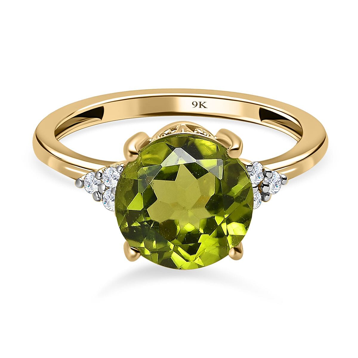 9K Yellow Gold Hebei Peridot and Moissanite Ring 3.16 Ct