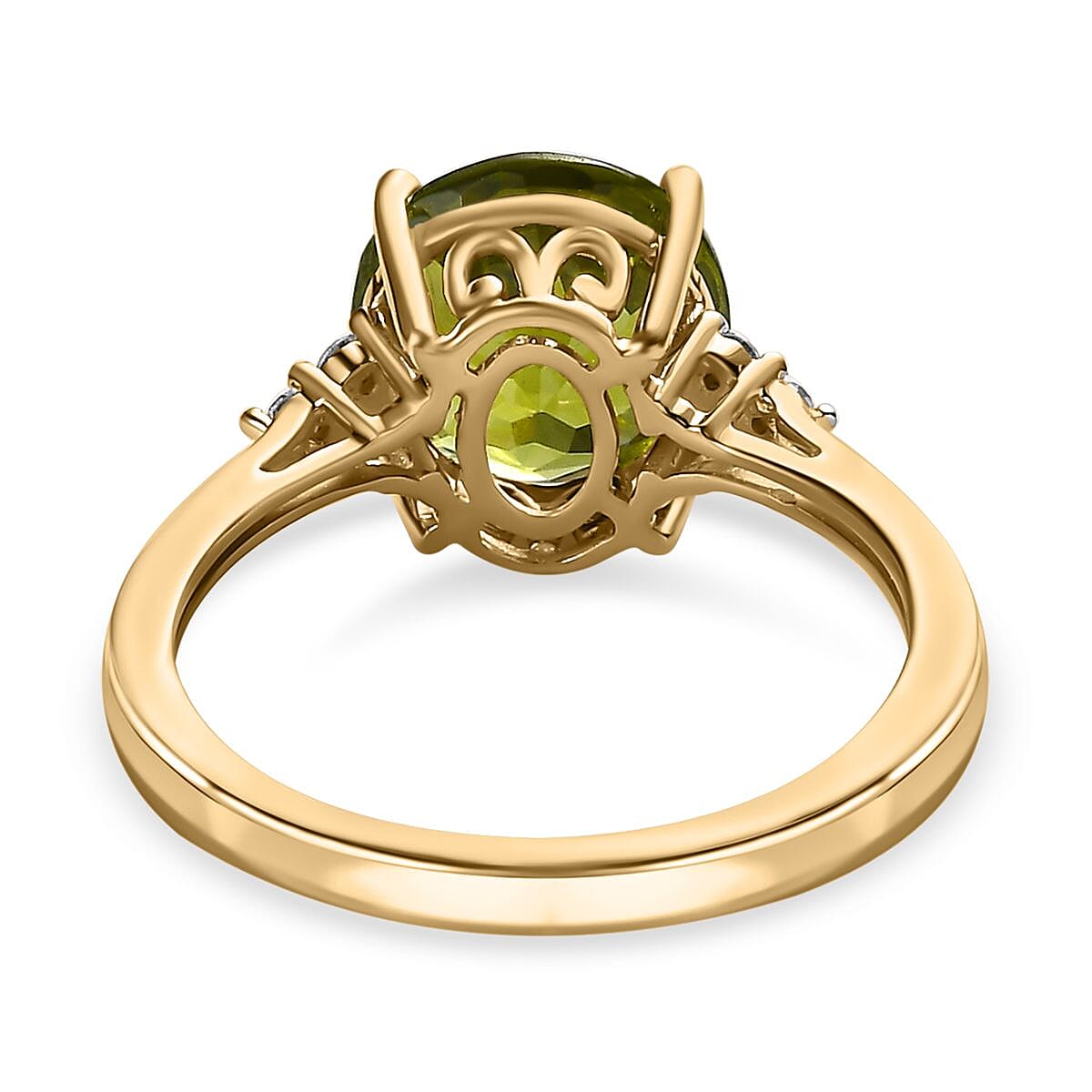 9K Yellow Gold Hebei Peridot and Moissanite Ring 3.16 Ct