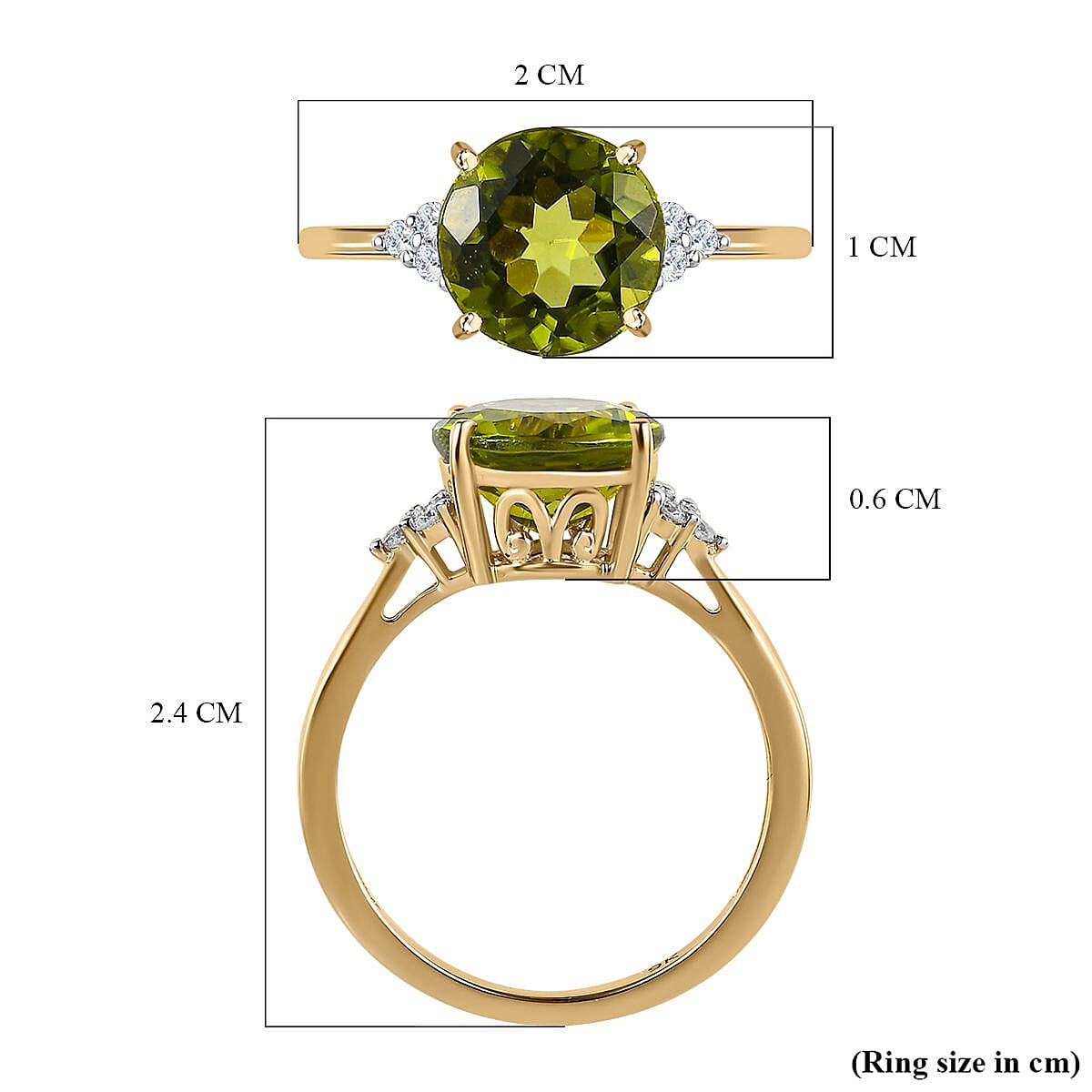 9K Yellow Gold Hebei Peridot and Moissanite Ring 3.16 Ct