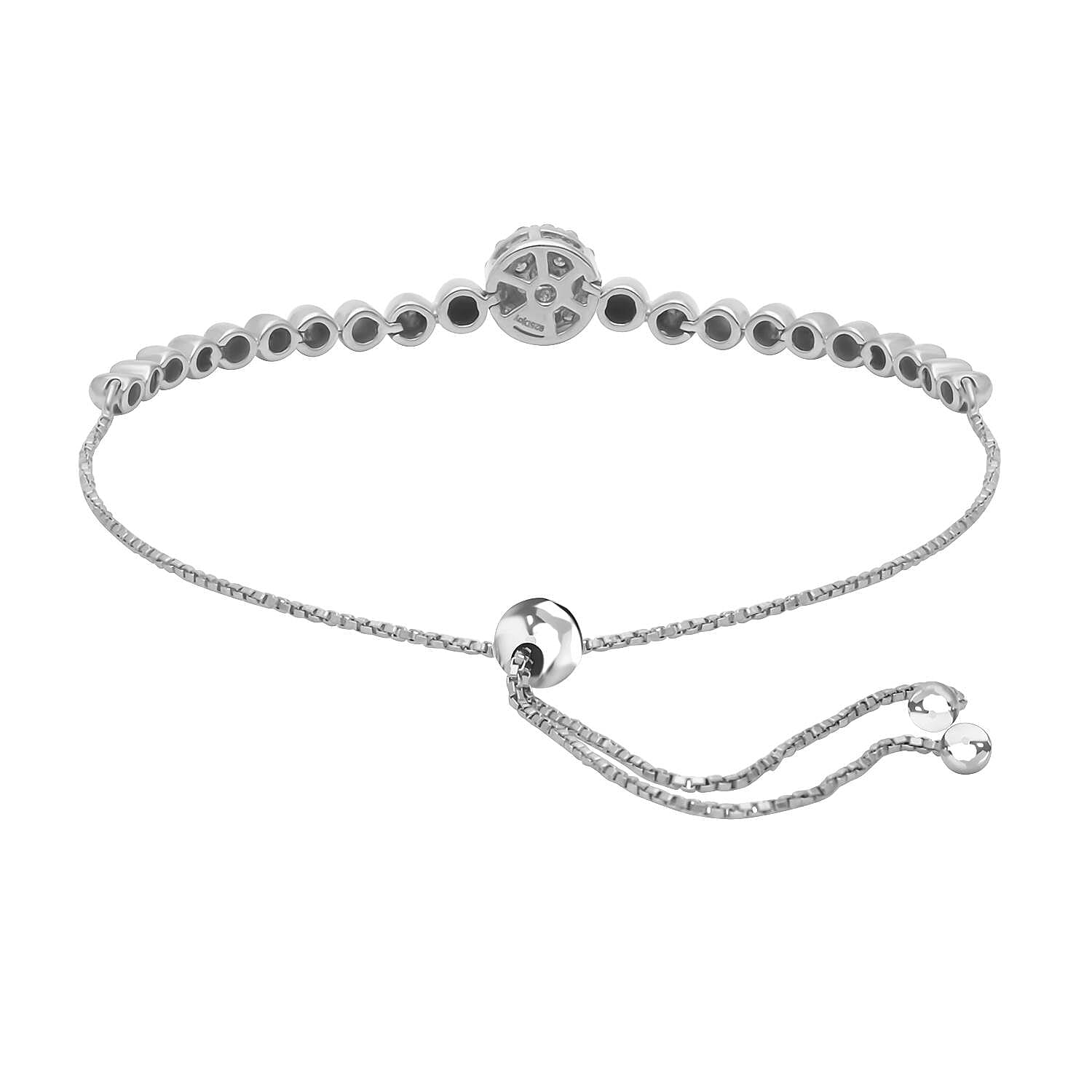 White Diamond Bracelet (Size - 6.5 To 9.5) Adjustable in Platinum Overlay Sterling Silver 0.24 Ct.