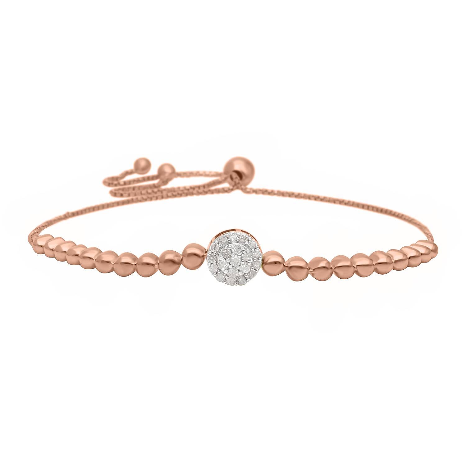 Designer Inspired- Diamond (G-H) BOLO Bracelet (Size - 6.5 To 9.5) in 18K Rose Gold Vermeil Plated Sterling Silver 0.25 Ct.
