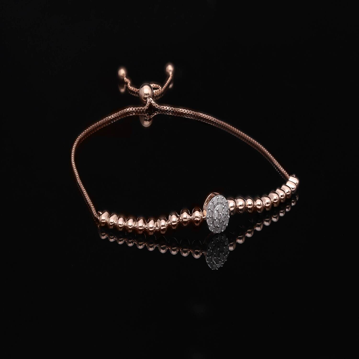 Designer Inspired- Diamond (G-H) BOLO Bracelet (Size - 6.5 To 9.5) in 18K Rose Gold Vermeil Plated Sterling Silver 0.25 Ct.