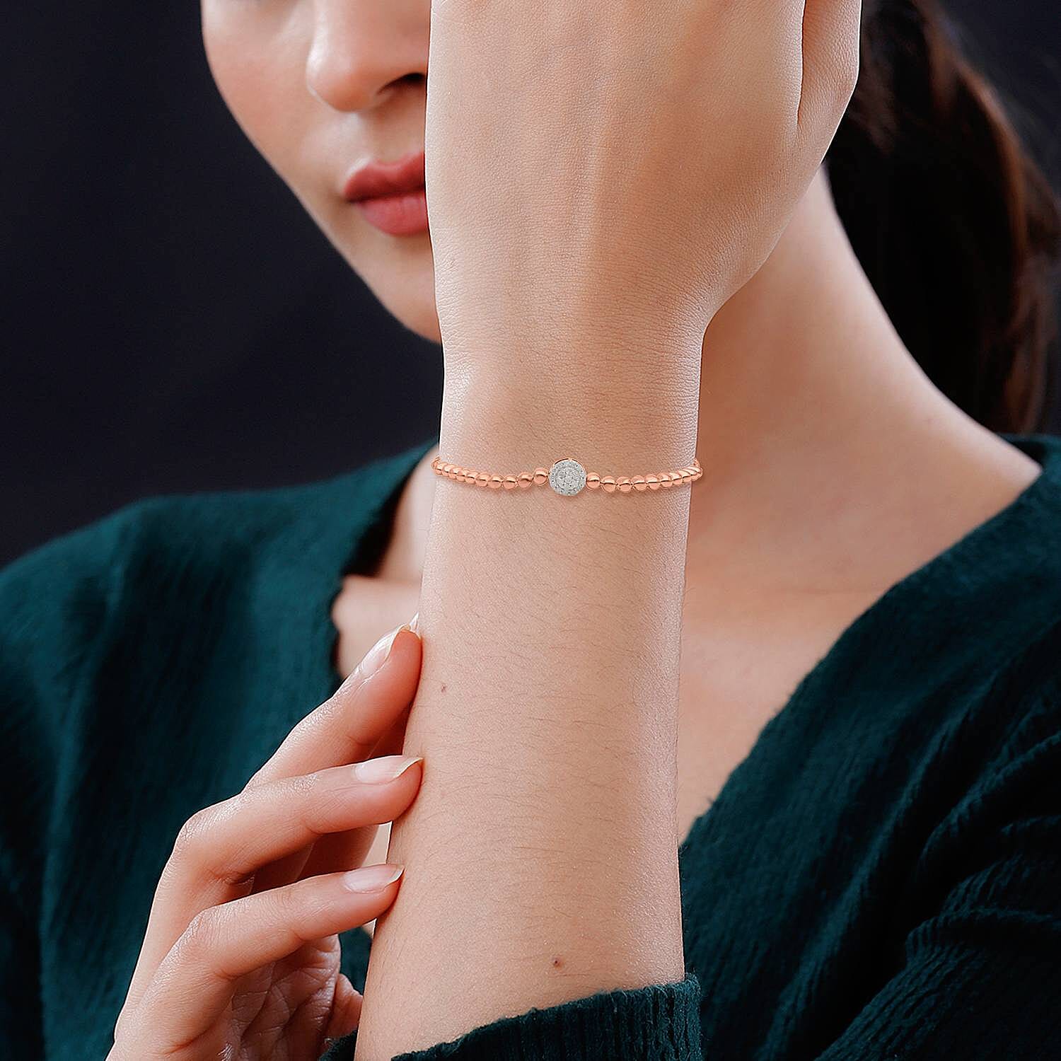 Designer Inspired- Diamond (G-H) BOLO Bracelet (Size - 6.5 To 9.5) in 18K Rose Gold Vermeil Plated Sterling Silver 0.25 Ct.