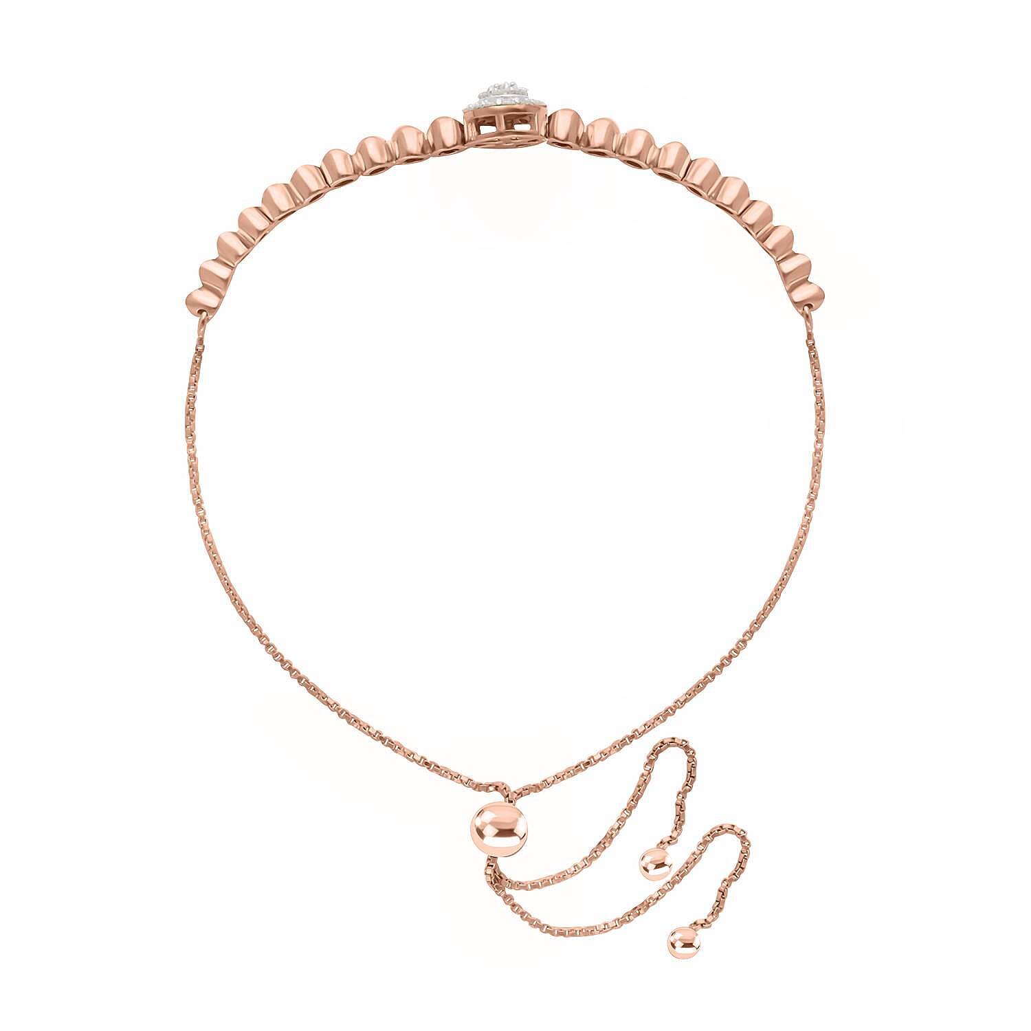 Designer Inspired- Diamond (G-H) BOLO Bracelet (Size - 6.5 To 9.5) in 18K Rose Gold Vermeil Plated Sterling Silver 0.25 Ct.