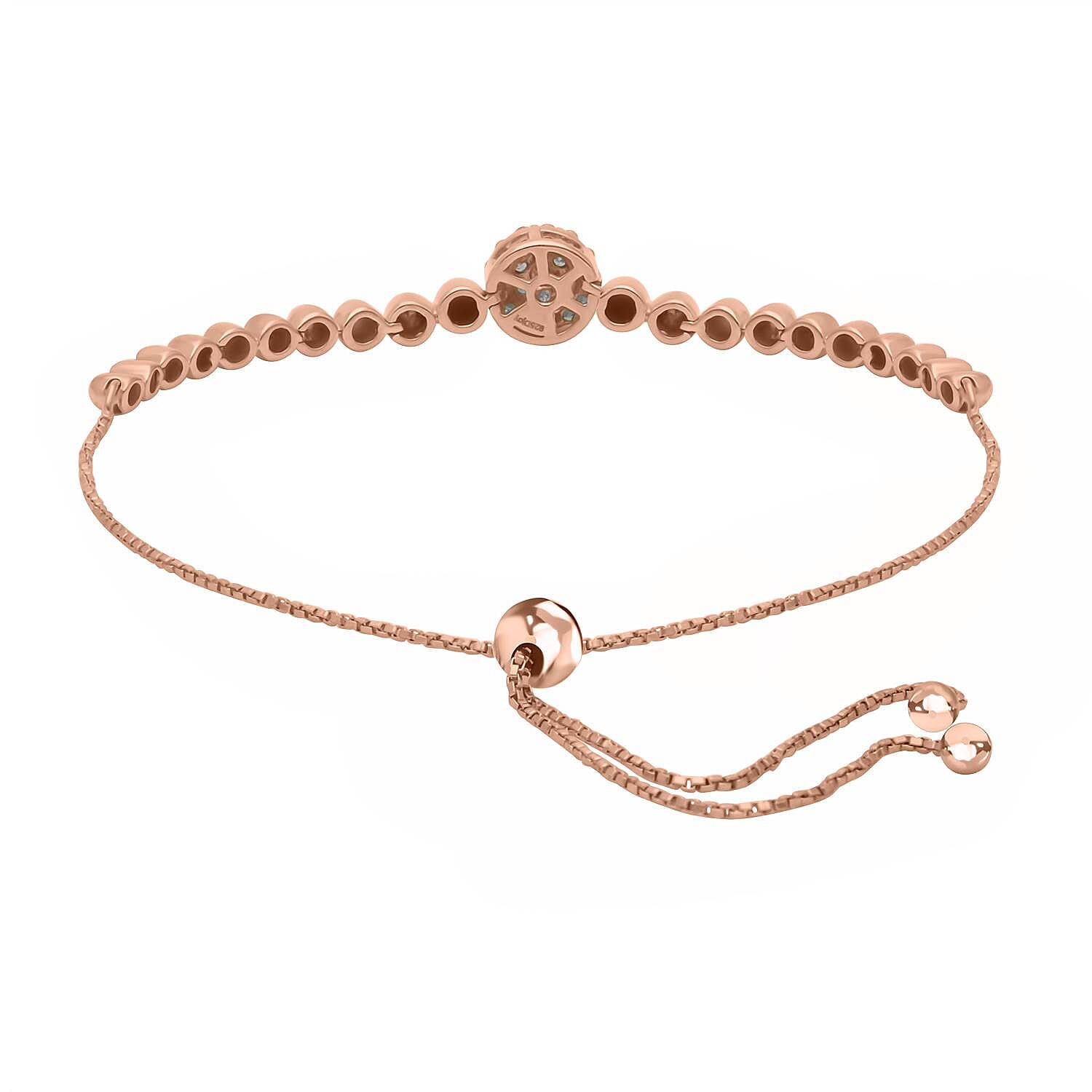 Designer Inspired- Diamond (G-H) BOLO Bracelet (Size - 6.5 To 9.5) in 18K Rose Gold Vermeil Plated Sterling Silver 0.25 Ct.